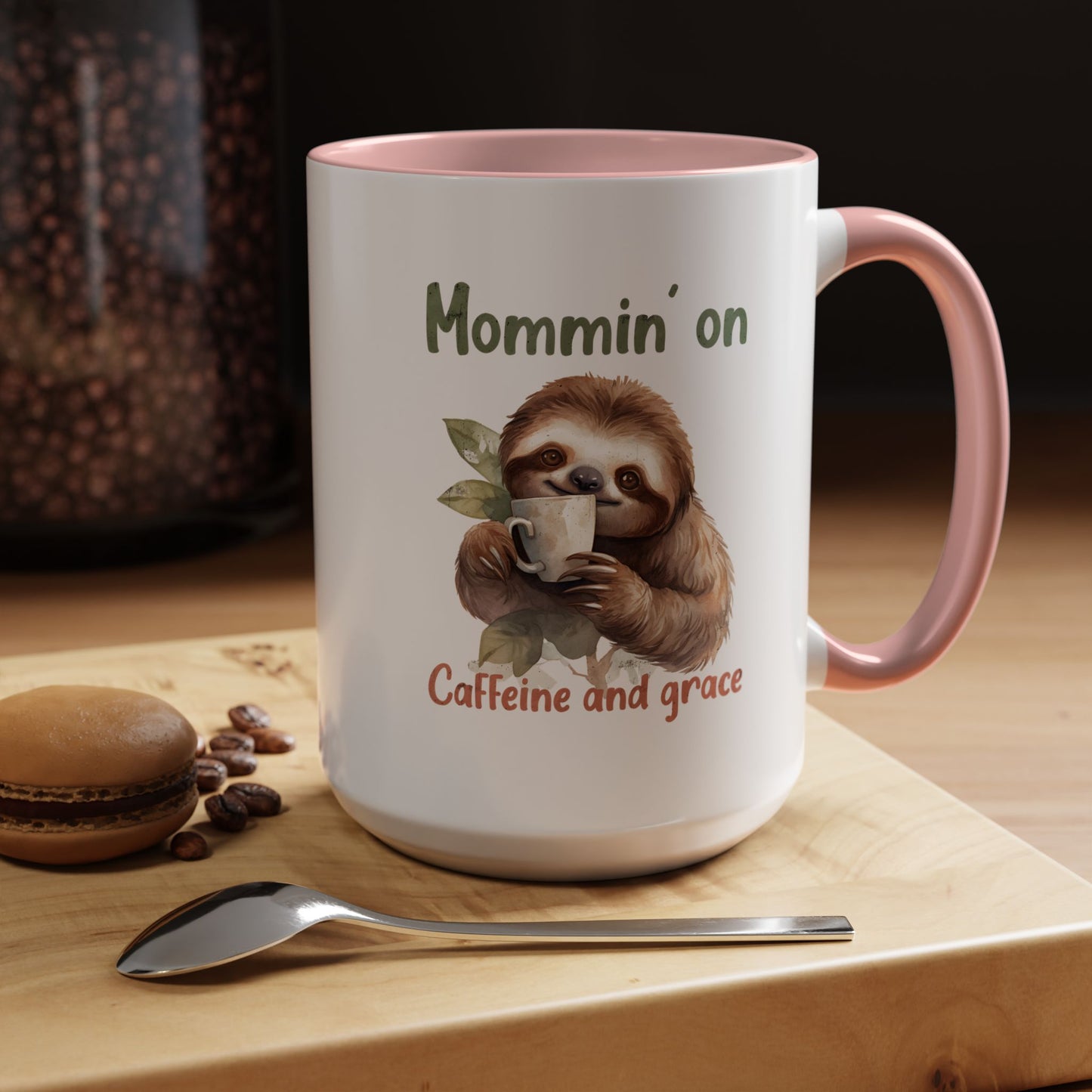 Sloth Mom Coffee Accent Mug - 'Mommin' on Caffeine and Grace' - Cute Gift for Christian Moms