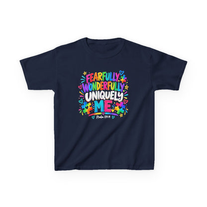Fearfully Wonderfully Uniquely Me Youth Autism Awareness T-Shirt — Psalm 139:14 Tee