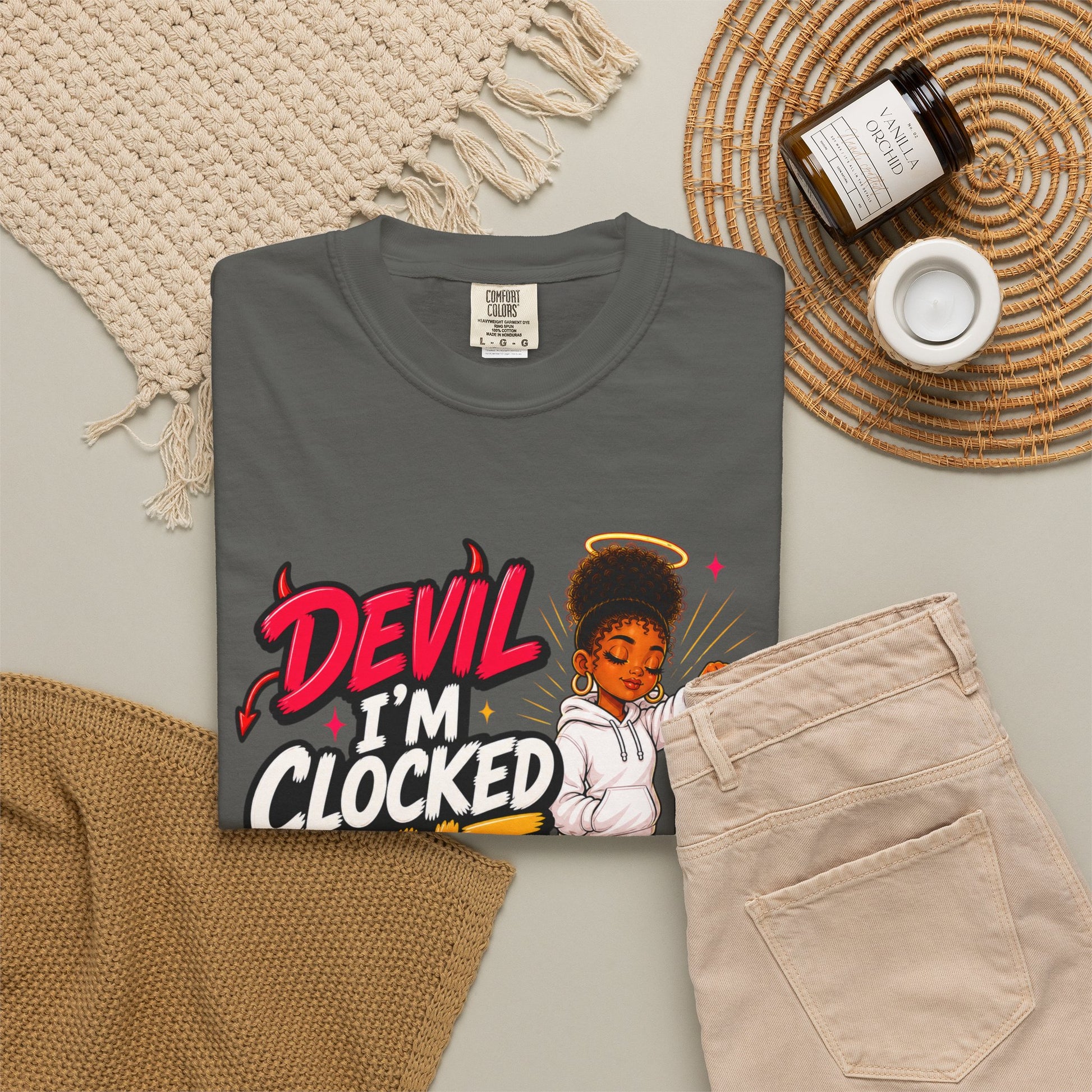T-Shirt — "Devil I'm Clocked Out for Drama" Graphic Tee - ClaimedbyGodDesigns