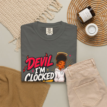 T-Shirt — "Devil I'm Clocked Out for Drama" Graphic Tee - ClaimedbyGodDesigns