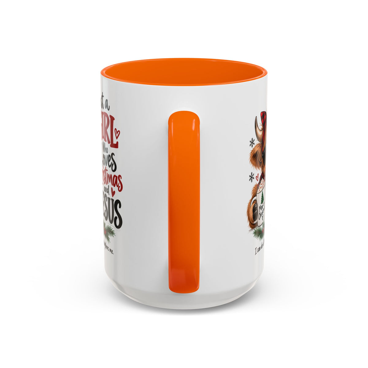 Just a Girl Who Loves Christmas and Jesus Highland Cow Coffee Mug