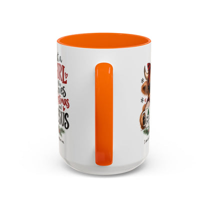 Just a Girl Who Loves Christmas and Jesus Highland Cow Coffee Mug