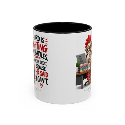 Inspirational Accent Coffee Mug — “The Lord Is Fighting My Battles” Faith Quote (11/15oz)