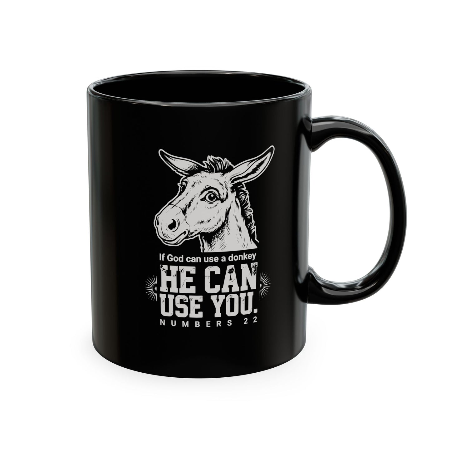 Donkey Wisdom Christian Multicolor Ceramic Mug — "If God Can Use A Donkey, He Can Use You" Faith & Farmhouse Coffee Cup