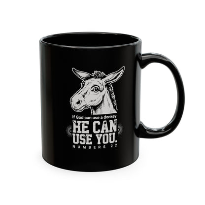 Donkey Wisdom Christian Multicolor Ceramic Mug — "If God Can Use A Donkey, He Can Use You" Faith & Farmhouse Coffee Cup