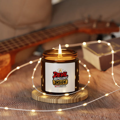 Soy Candle — “Devil Repellent Inside” Amber Jar (Scented, Multi - Size) - ClaimedbyGodDesigns