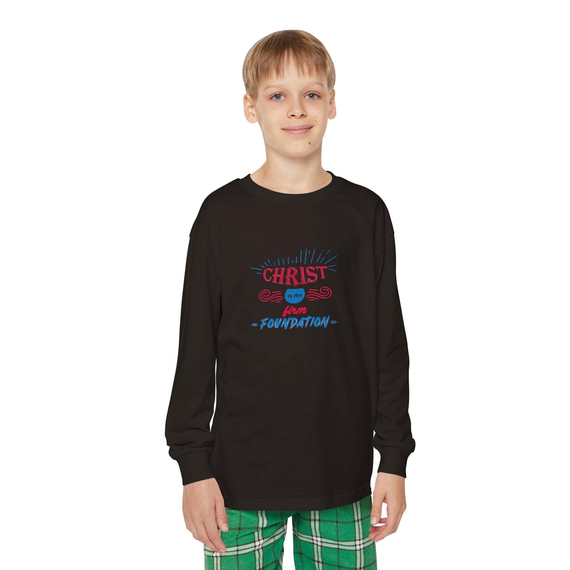 Christ Is My Firm Foundation Youth Christian Long Sleeve Pajama Set Printify