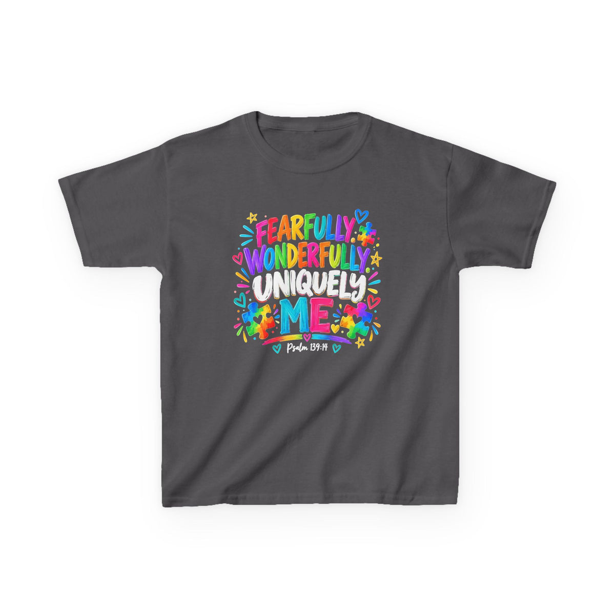 Fearfully Wonderfully Uniquely Me autism awareness youth t-shirt, Psalm 139:14