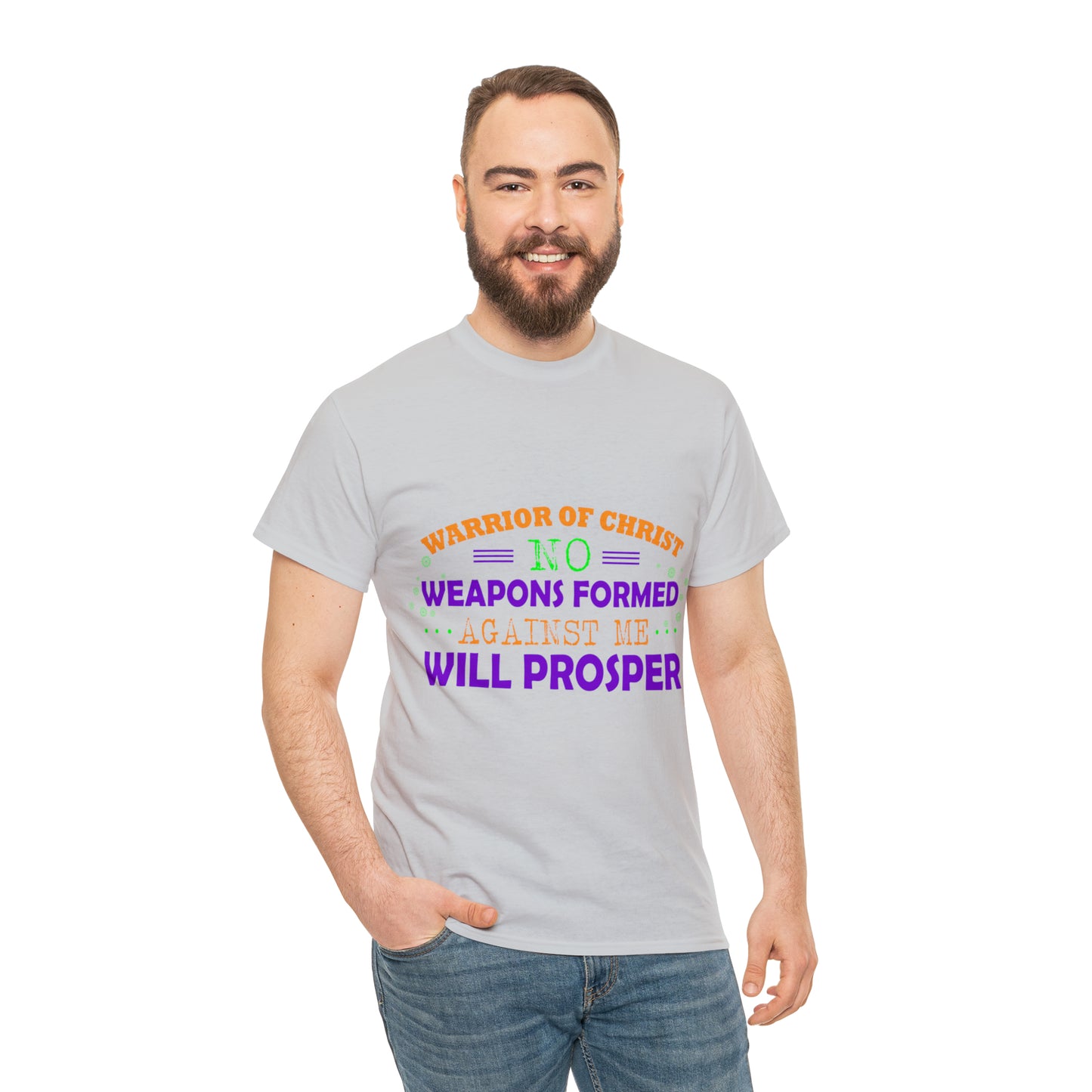 Warrior Of Christ No Weapons Formed Against Me Will Prosper Unisex Heavy Cotton Tee