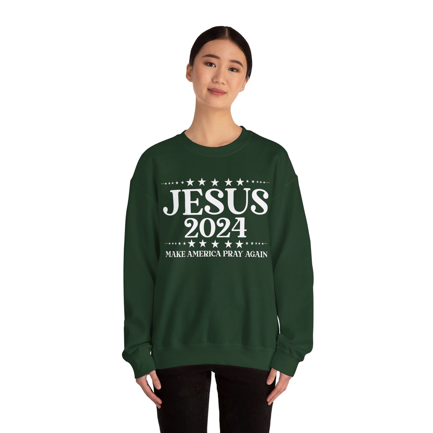 Jesus 2024 Make America Pray Again   Unisex Heavy Blend™ Crewneck Christian Sweatshirt