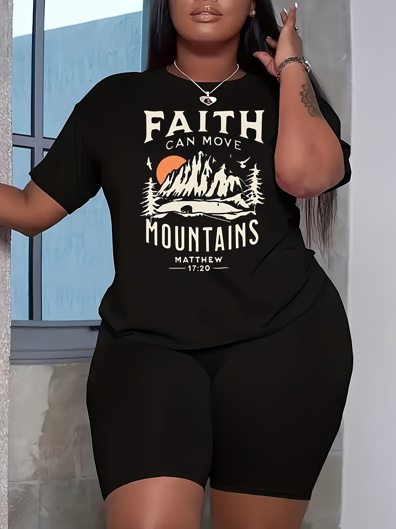 Faith Can Move Mountains Plus Size Women's Christian Casual Outfit claimedbygoddesigns