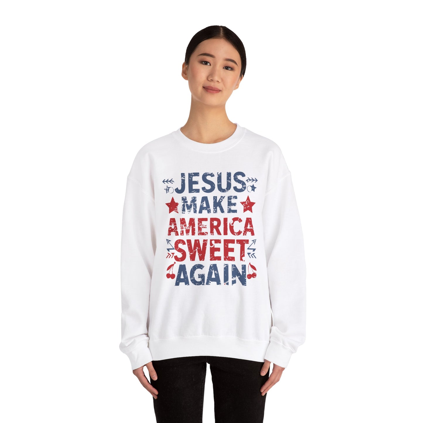 Jesus Make America Sweet Again Patriotic  Unisex Heavy Blend™ Crewneck Christian Sweatshirt