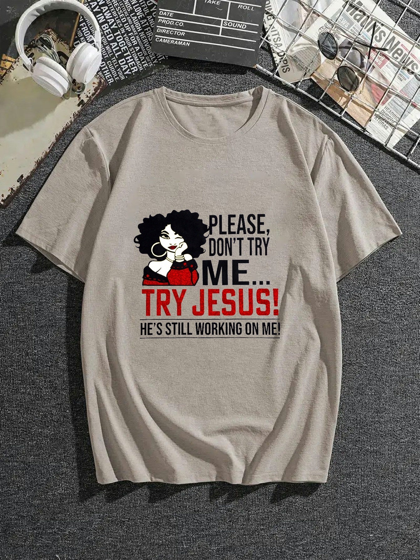 PLEASE Don't Try Me Try Jesus Funny Plus Size Women's Christian T-Shirt claimedbygoddesigns