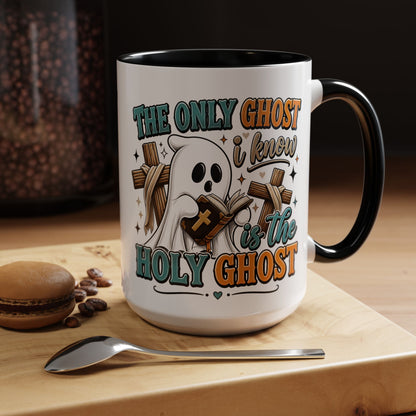 Accent Mug — "The Only Ghost I Know Is the Holy Ghost" Christian Halloween Coffee Cup