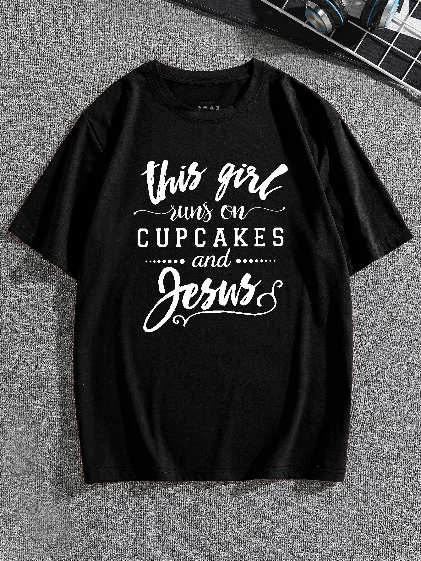This Girl Runs On Cupcakes And Jesus Plus Size Women's Christian T-shirt claimedbygoddesigns