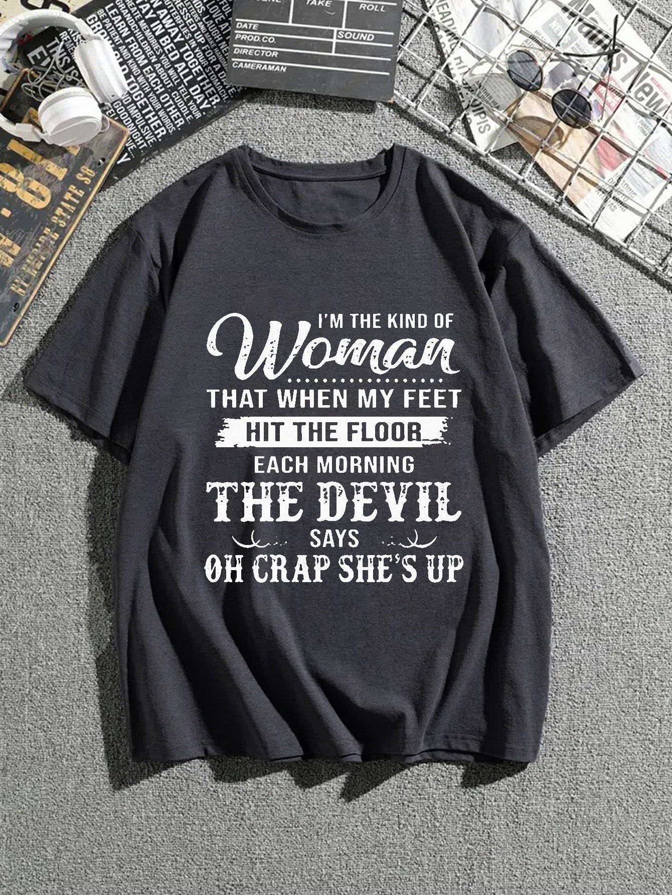 I'M THE KIND OF WOMAN THAT WHEN MY FEET HIT THE FLOOR...Women's Christian T-Shirt claimedbygoddesigns