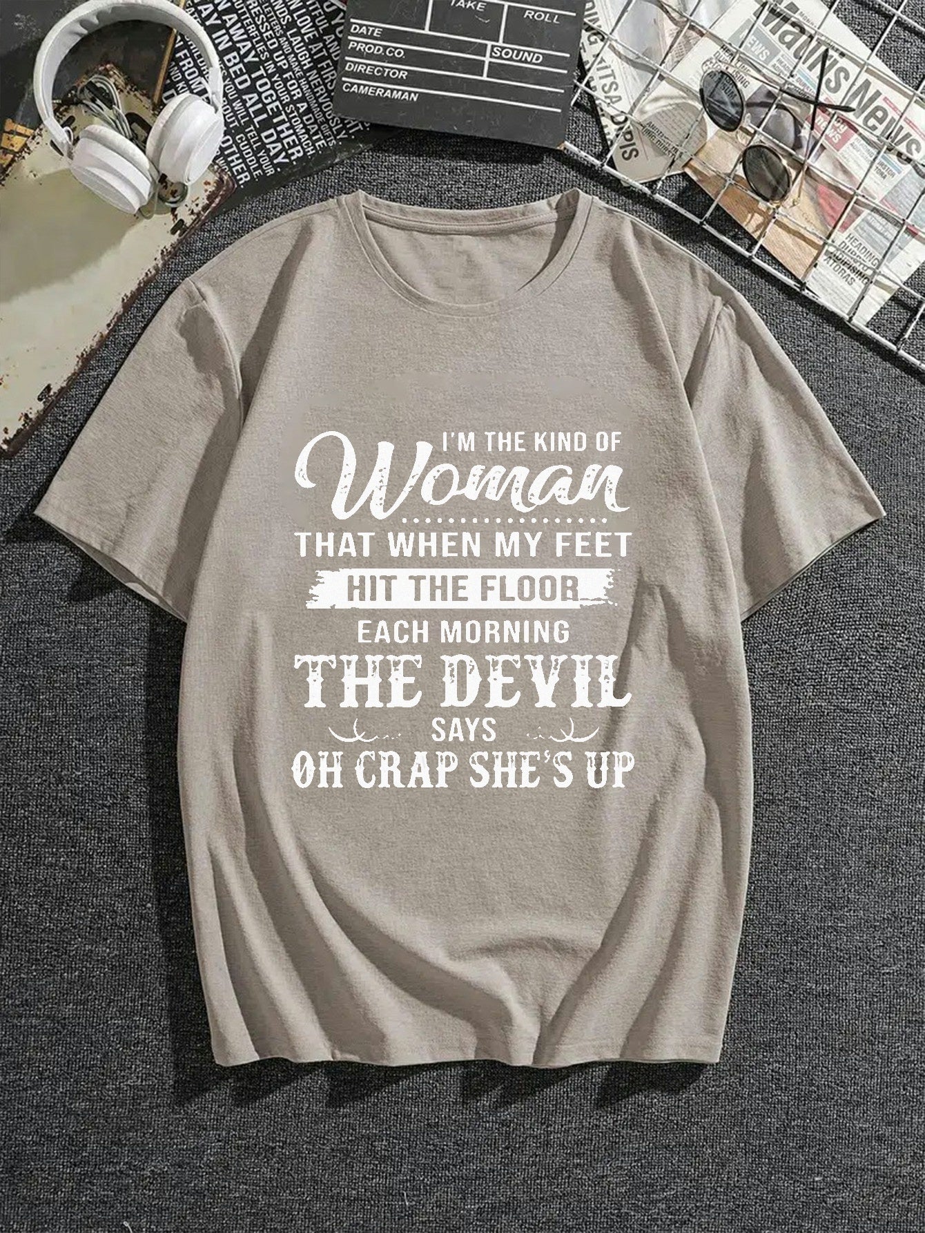 I'M THE KIND OF WOMAN THAT WHEN MY FEET HIT THE FLOOR...Women's Christian T-Shirt claimedbygoddesigns