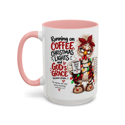 Running on Coffee, Christmas Lights and God’s Grace Christmas Mug