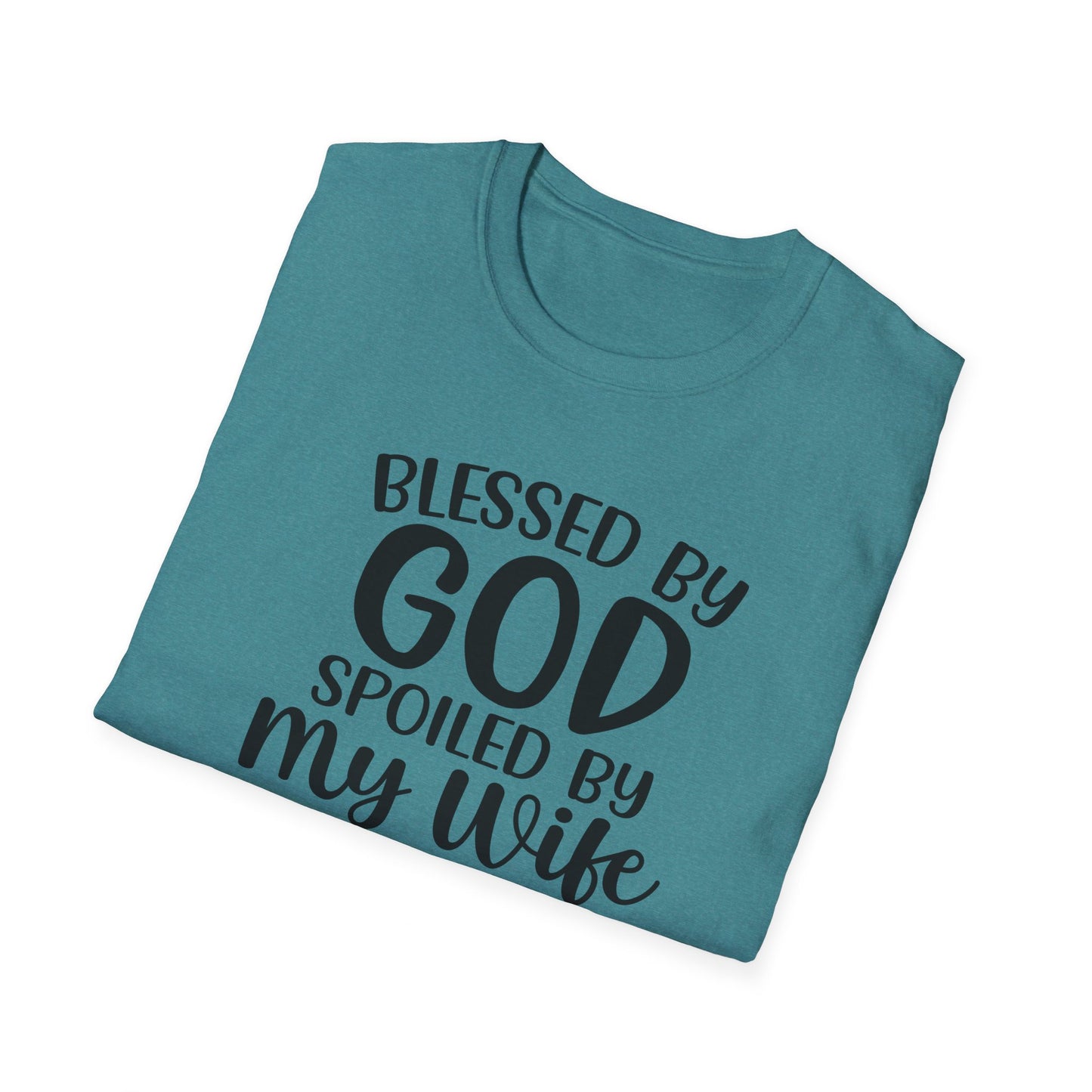 Blessed By God Spoiled By My Wife Protected By Both Men's Christian T-shirt Printify