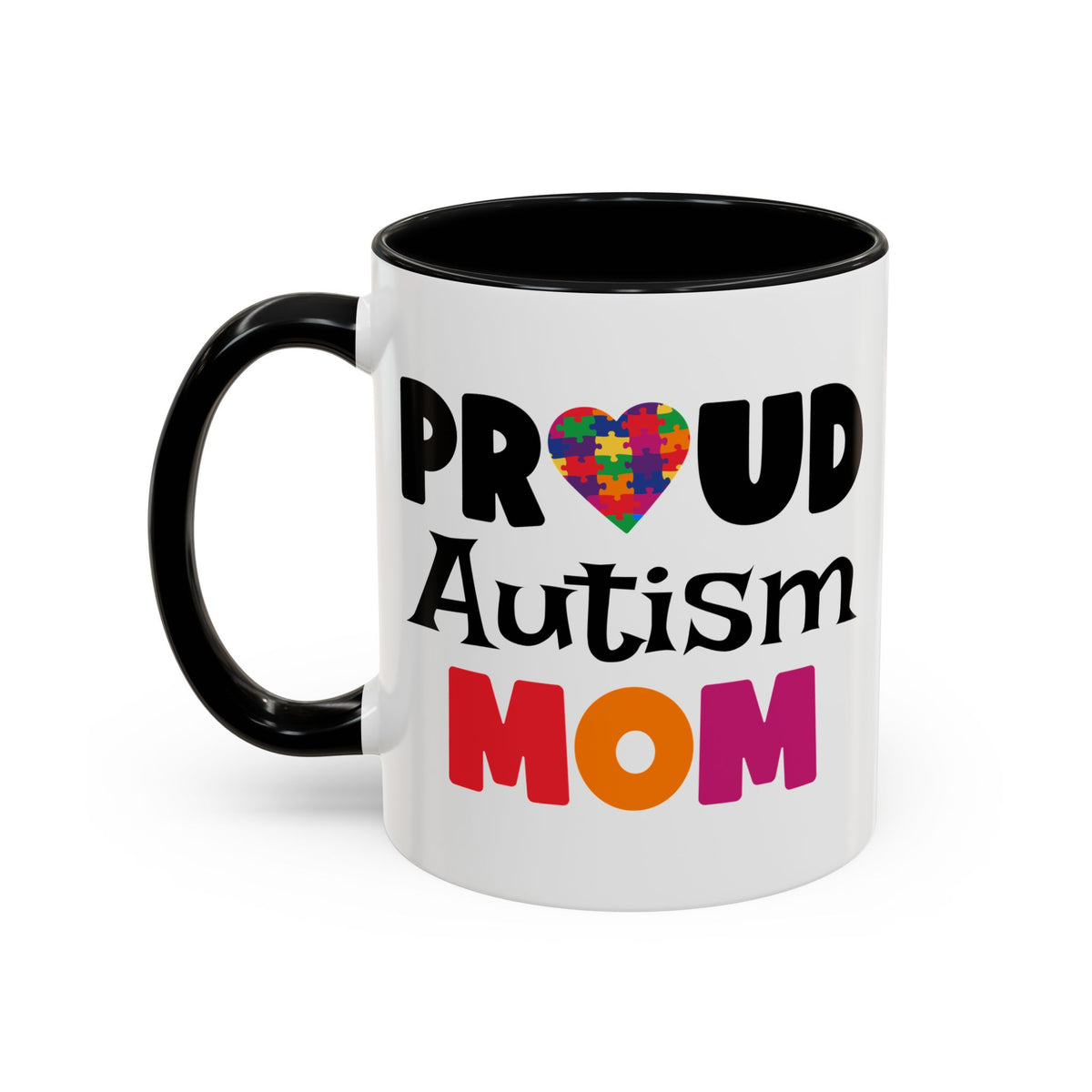 Proud Autism Mom Coffee Mug - Colorful Heart Design (11, 15oz)