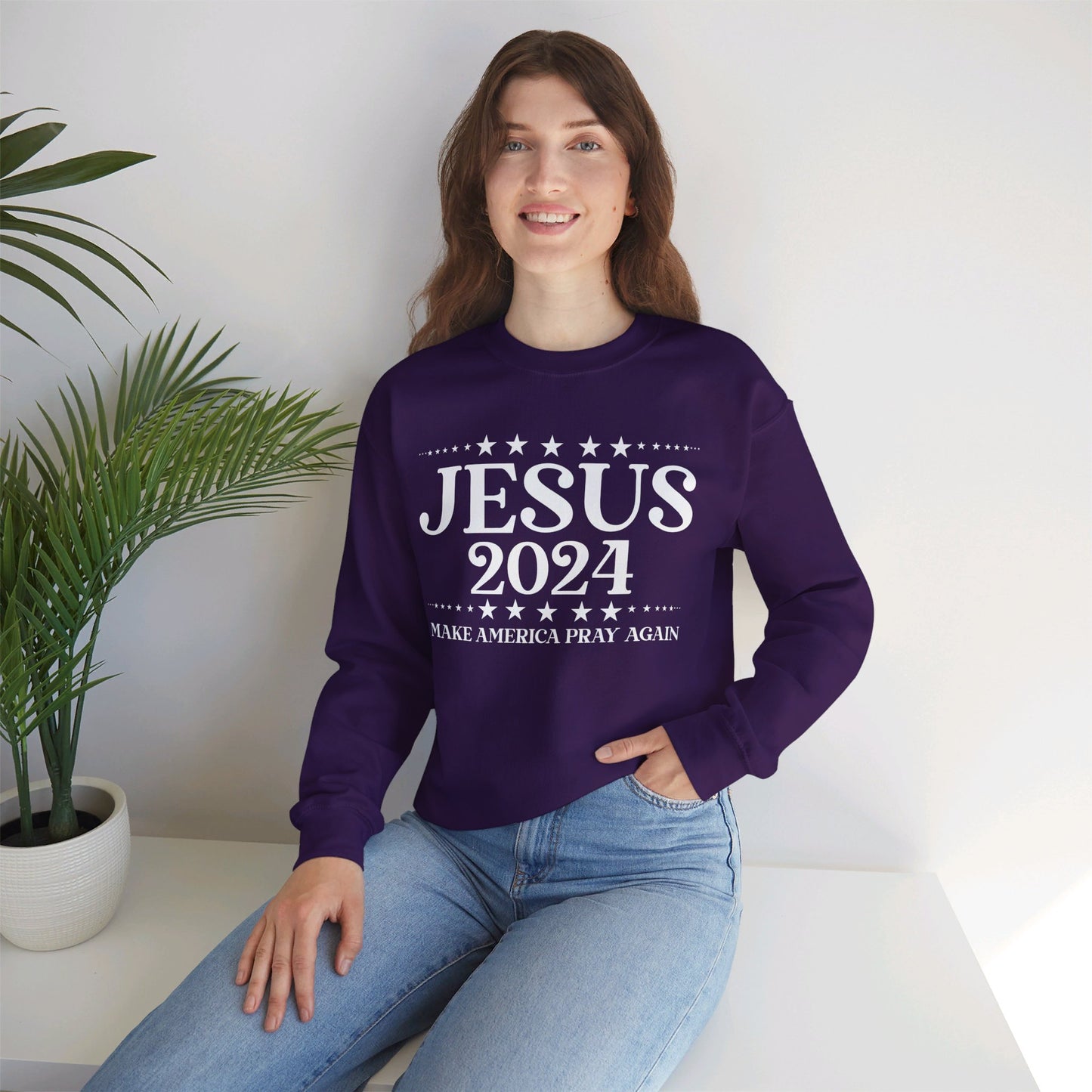 Jesus 2024 Make America Pray Again   Unisex Heavy Blend™ Crewneck Christian Sweatshirt