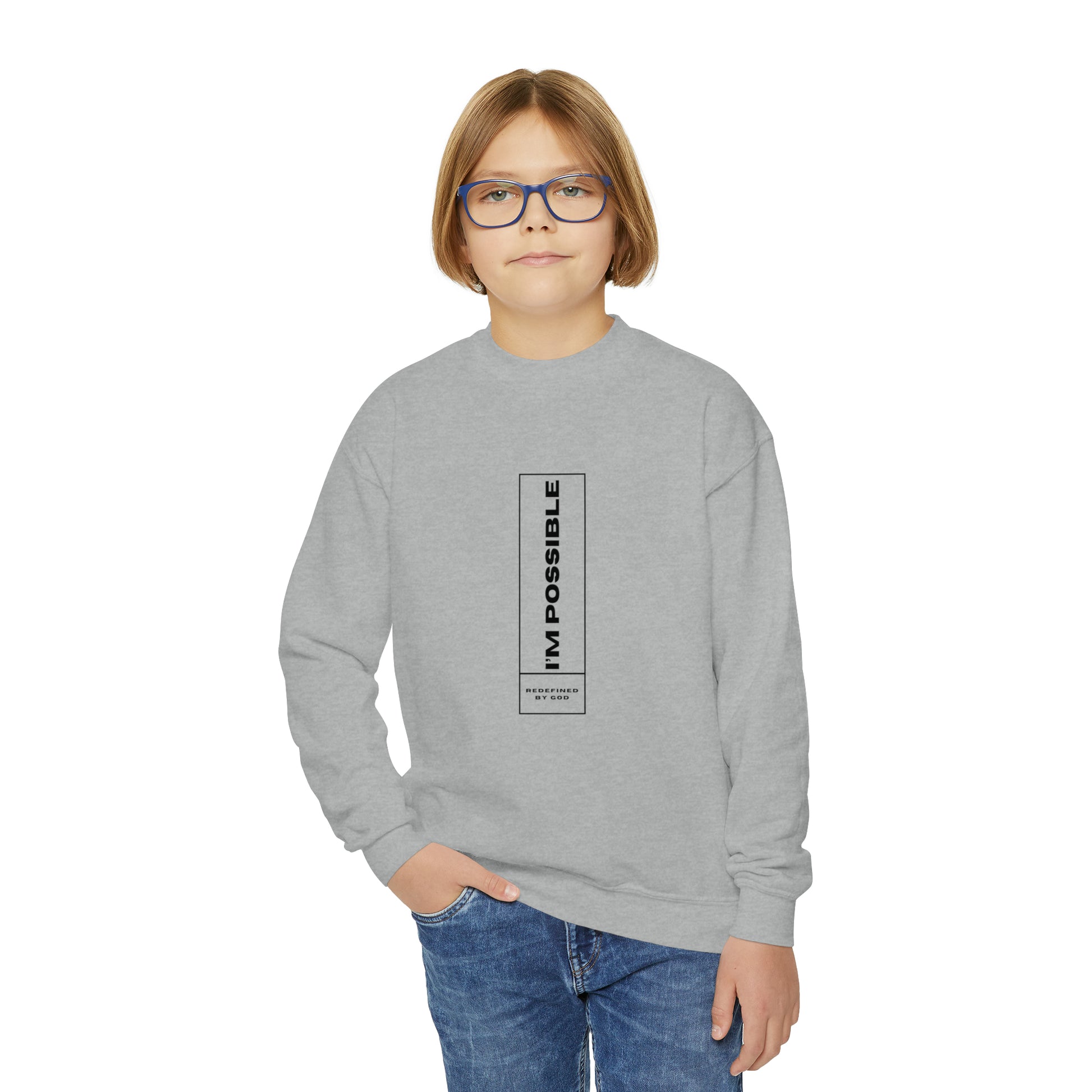 I'm Possible Redefined By God Youth Christian Sweatshirt Printify