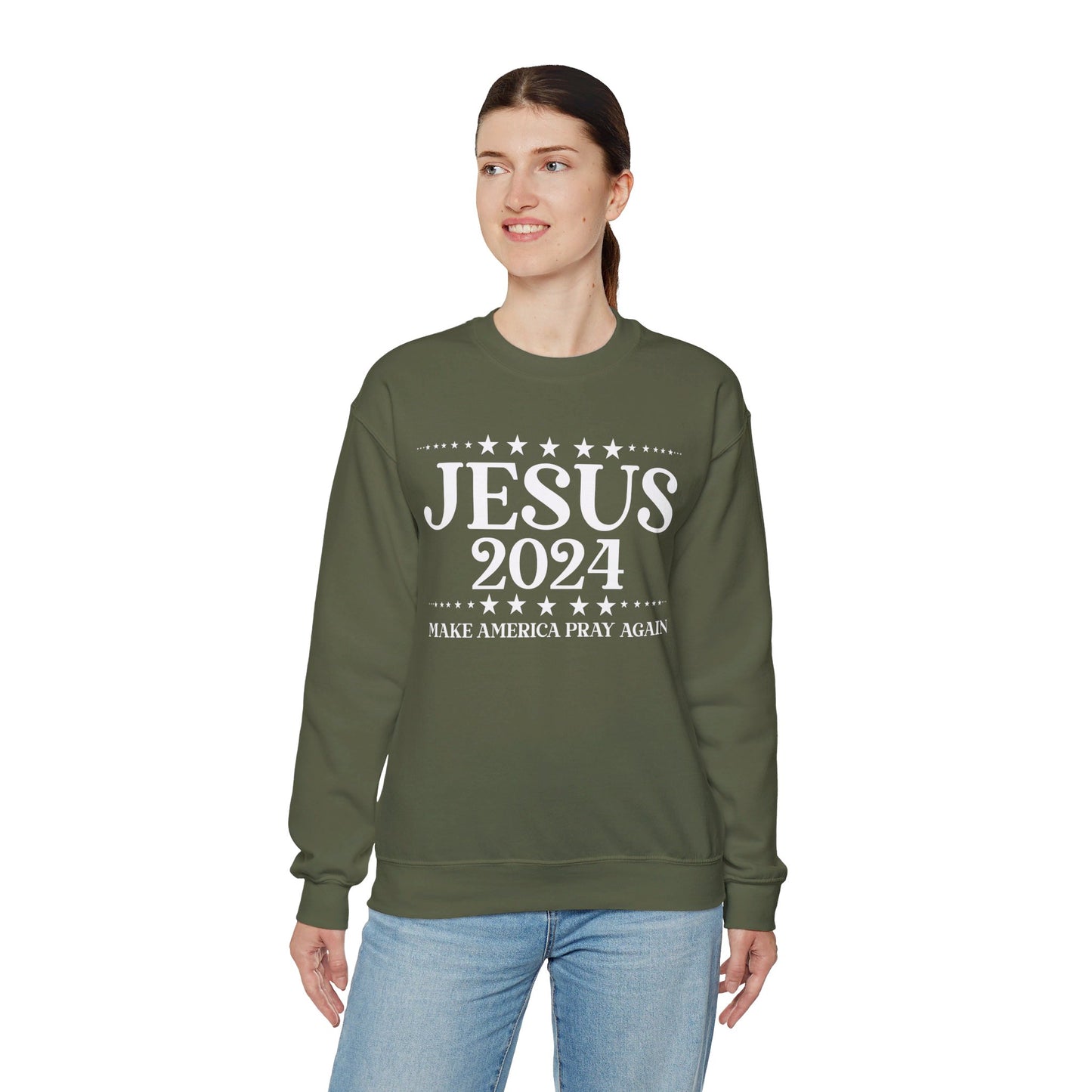 Jesus 2024 Make America Pray Again   Unisex Heavy Blend™ Crewneck Christian Sweatshirt