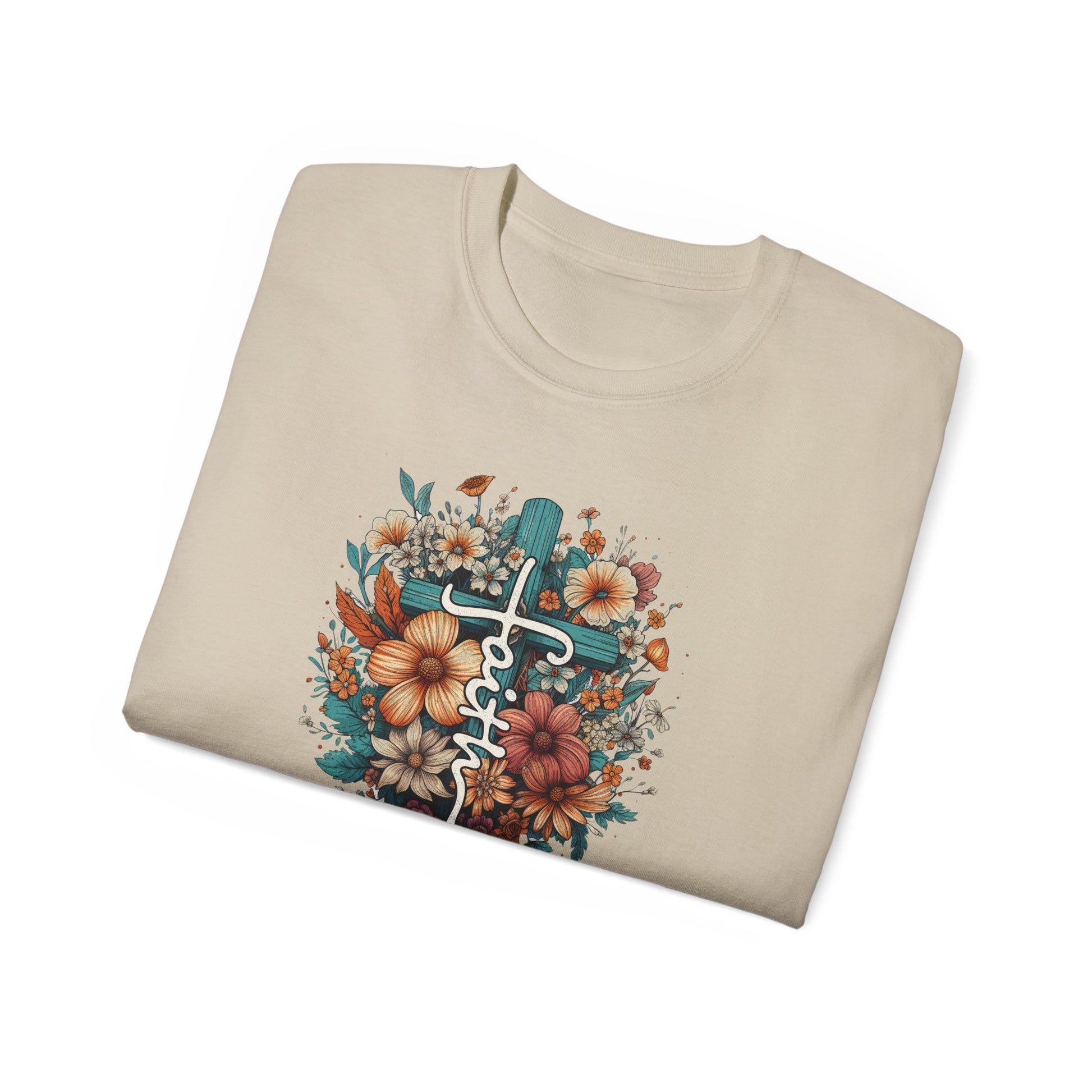 Faith (floral) Unisex Christian Ultra Cotton Tee Printify