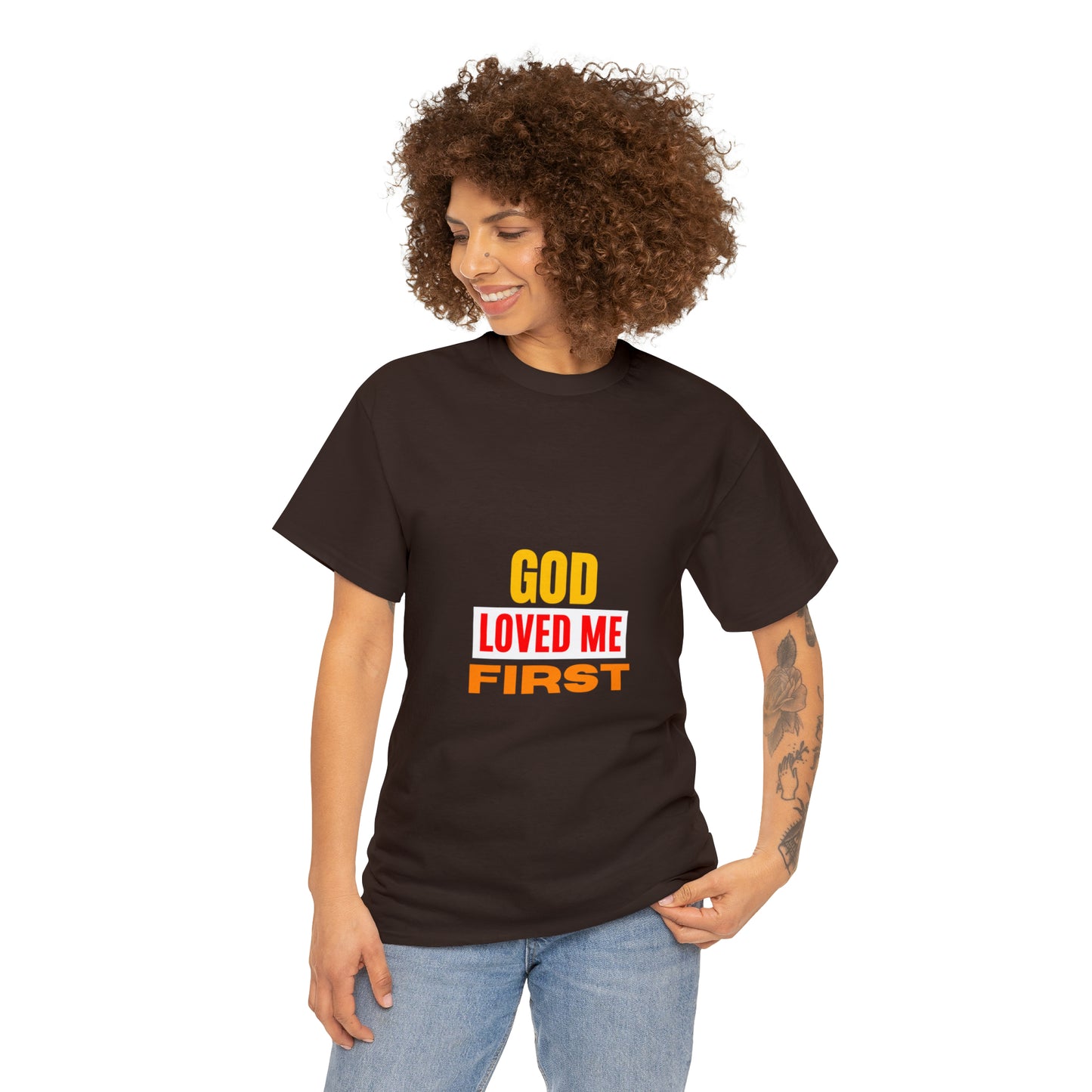 God-Loved-Me-First-Unisex-Heavy-Cotton-Tee Printify