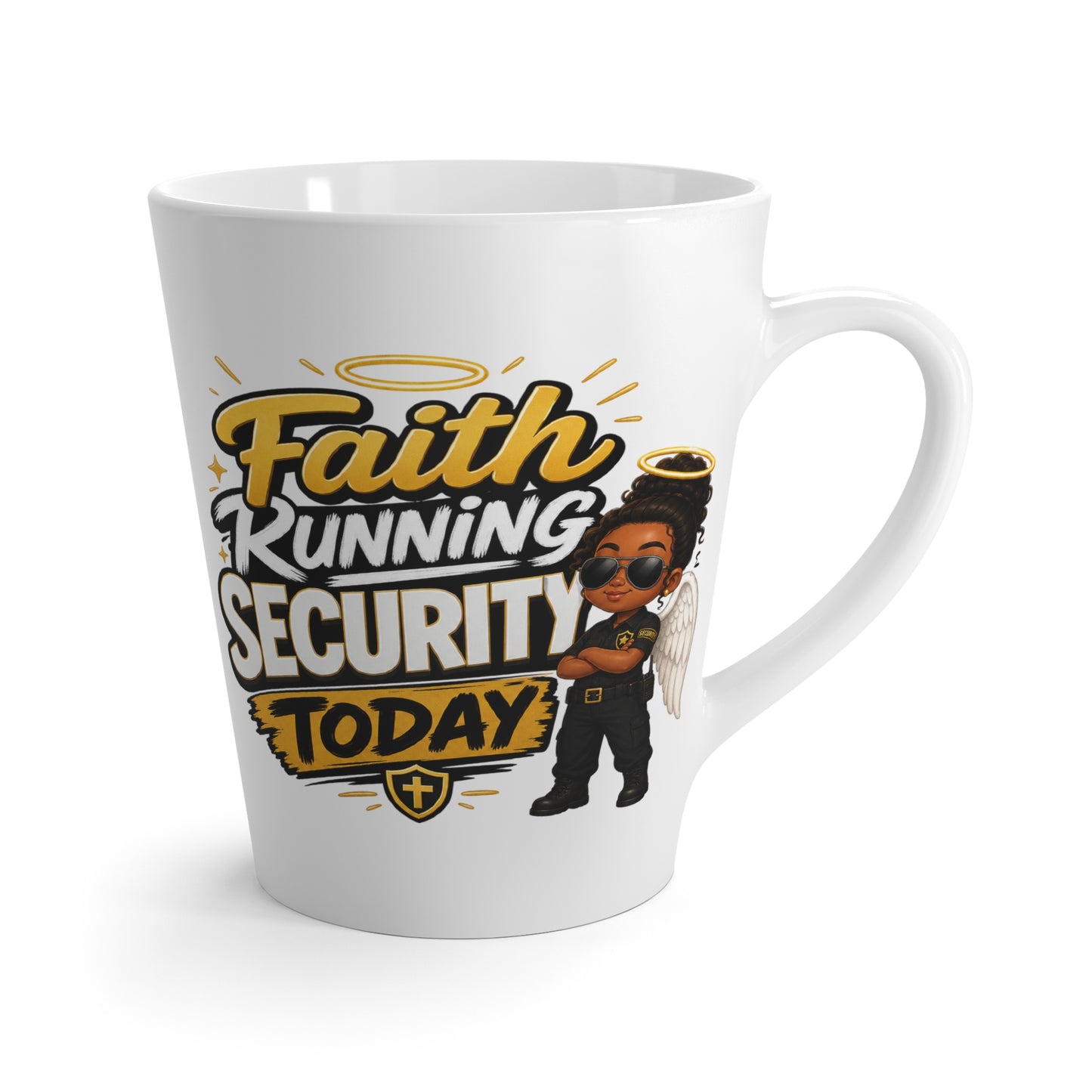 Faith Running Security Today Latte Mug — Christian Inspirational Coffee Cup