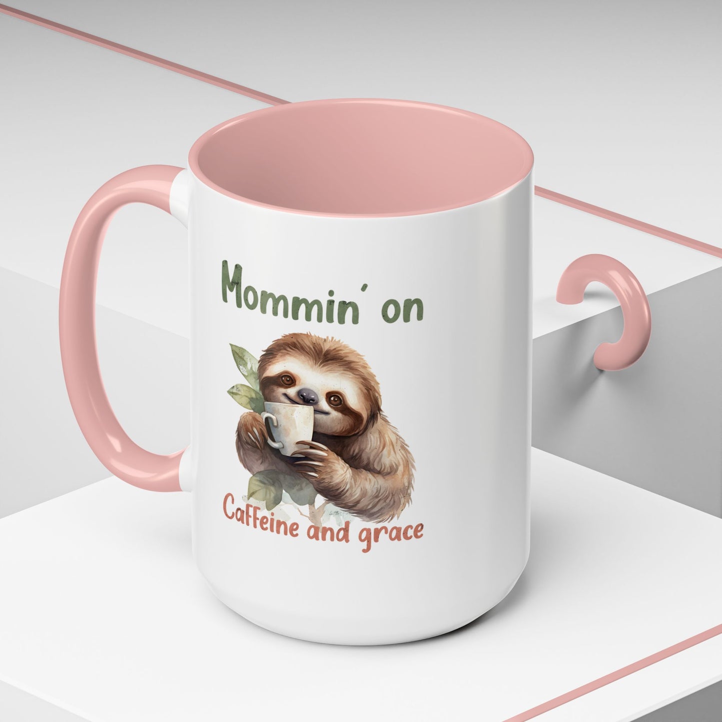 Sloth Mom Coffee Accent Mug - 'Mommin' on Caffeine and Grace' - Cute Gift for Christian Moms