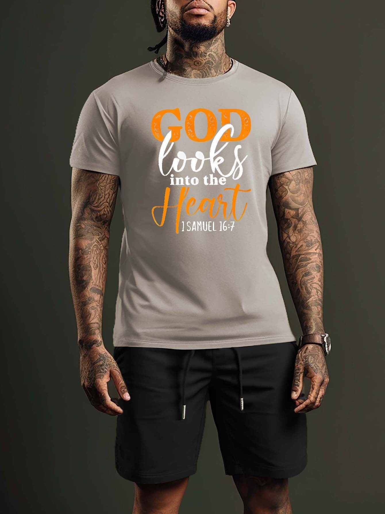 1 Samuel 16:7 God Looks Into The Heart Plus Size Men's Christian Casual Outfit claimedbygoddesigns