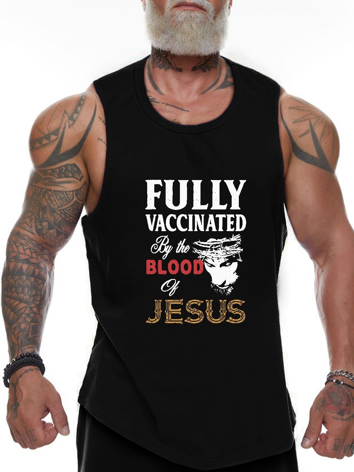 Fully Vaccinated By The Blood Of Jesus Plus Size Men's Christian Tank Top claimedbygoddesigns