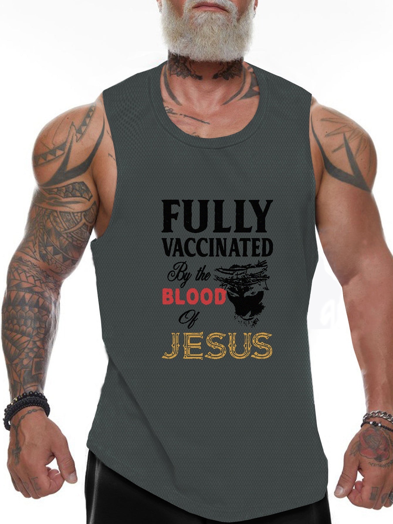 Fully Vaccinated By The Blood Of Jesus Plus Size Men's Christian Tank Top claimedbygoddesigns