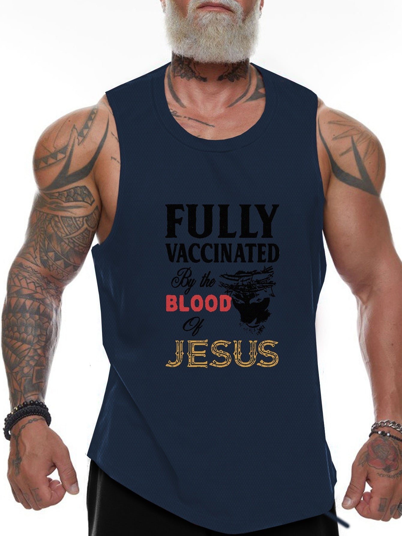 Fully Vaccinated By The Blood Of Jesus Plus Size Men's Christian Tank Top claimedbygoddesigns