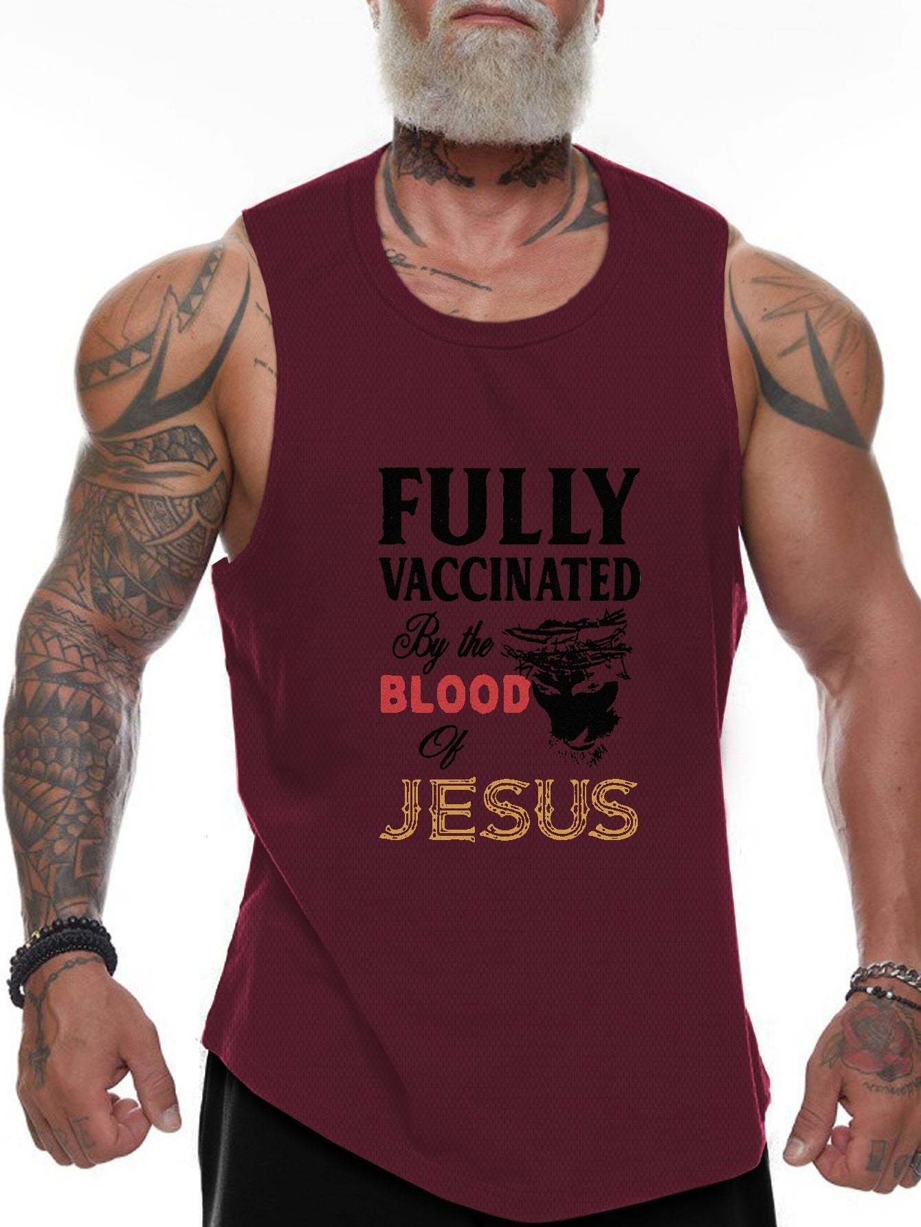 Fully Vaccinated By The Blood Of Jesus Plus Size Men's Christian Tank Top claimedbygoddesigns