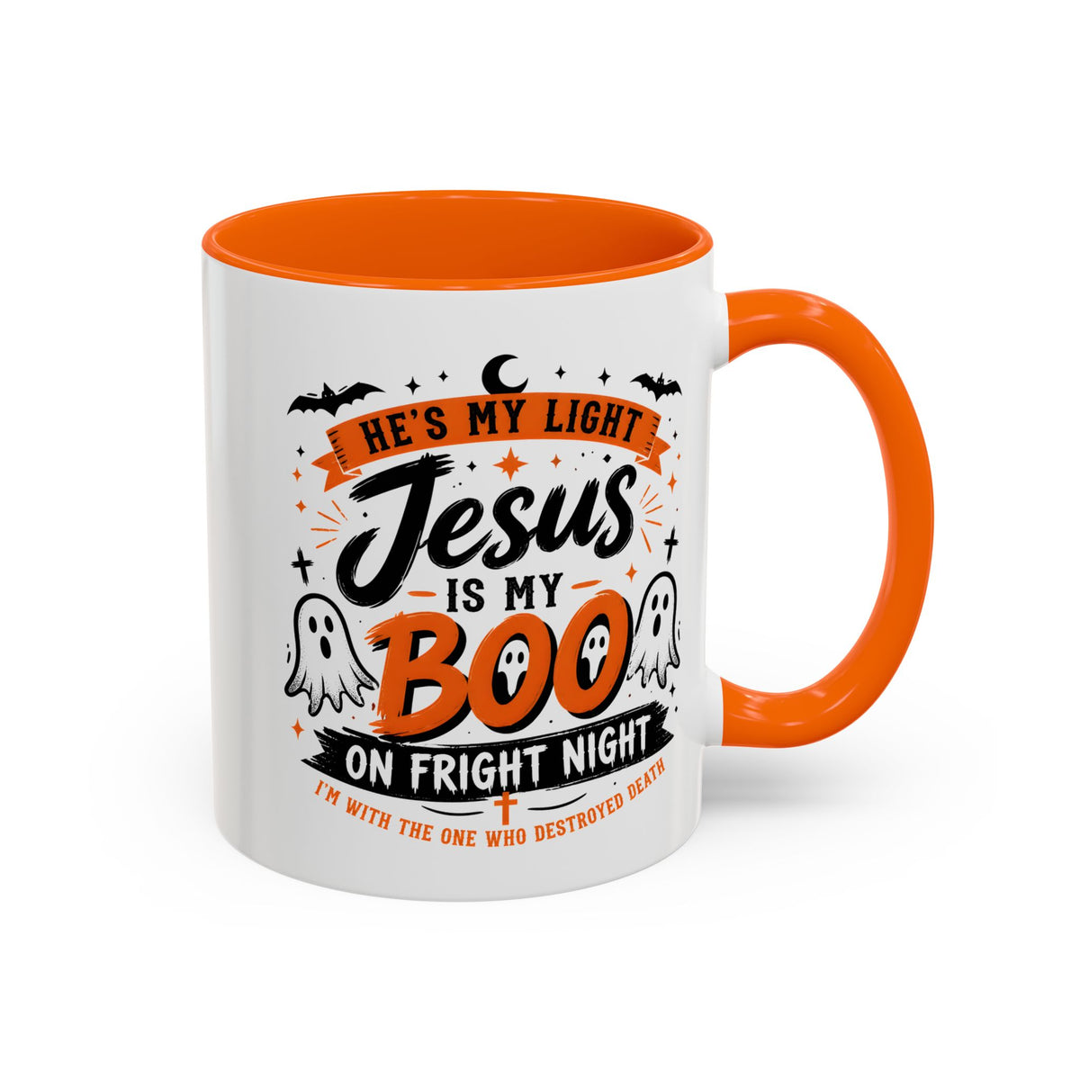 Christian Coffee Mug — "He's My Light, Jesus Is My Boo" Halloween Accent Mug