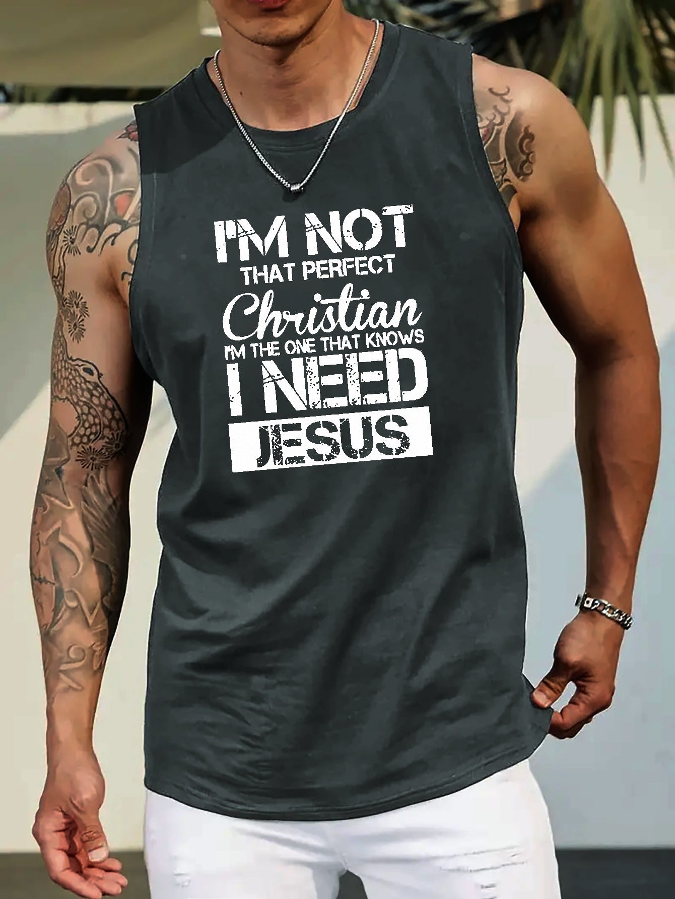 I'm Not That Perfect Christian...I Need Jesus Plus Size Men's Christian Tank Top claimedbygoddesigns