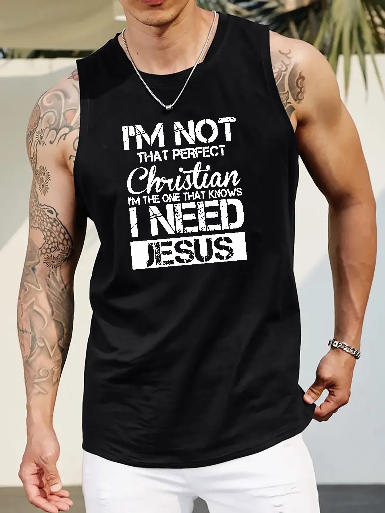 I'm Not That Perfect Christian...I Need Jesus Plus Size Men's Christian Tank Top claimedbygoddesigns