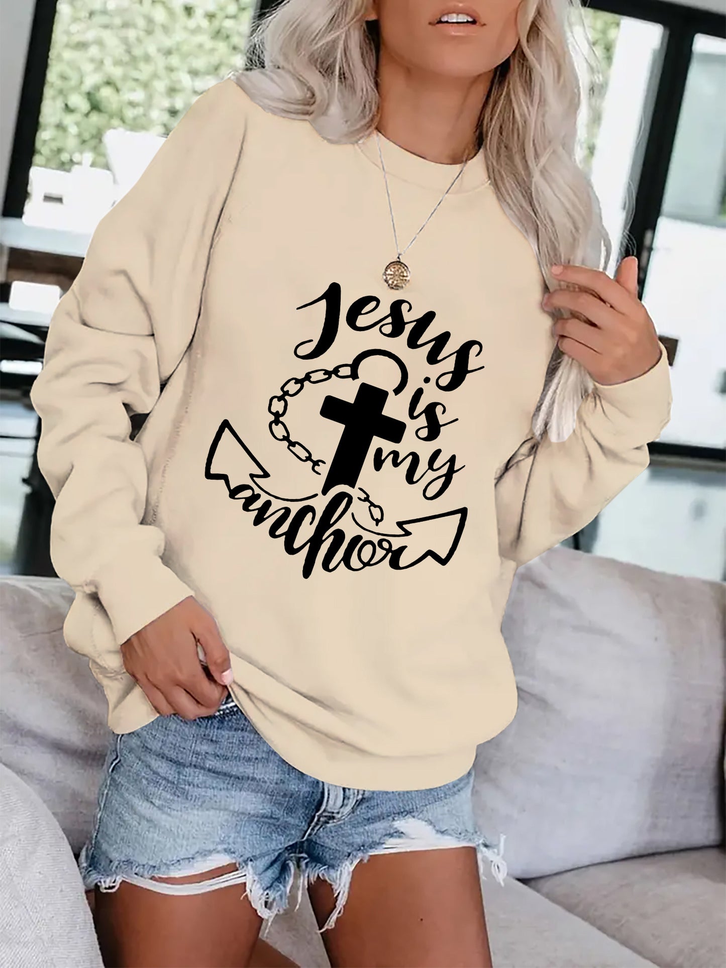 Jesus Is My Anchor Women's Christian Pullover Sweatshirt claimedbygoddesigns