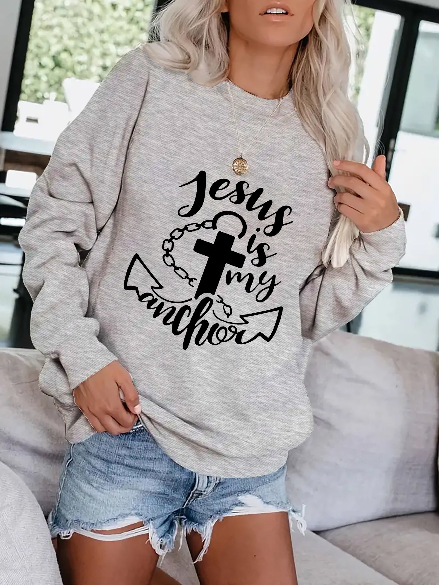 Jesus Is My Anchor Women's Christian Pullover Sweatshirt claimedbygoddesigns