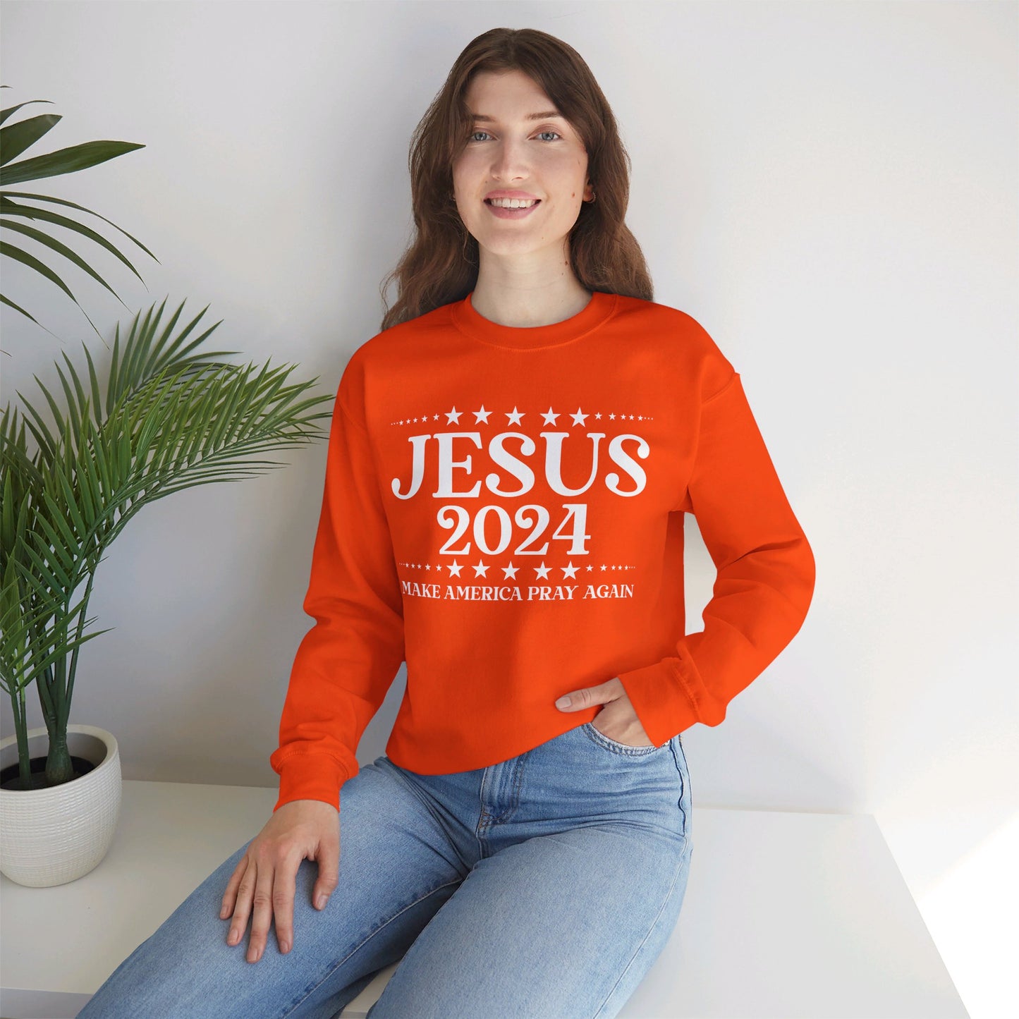 Jesus 2024 Make America Pray Again   Unisex Heavy Blend™ Crewneck Christian Sweatshirt