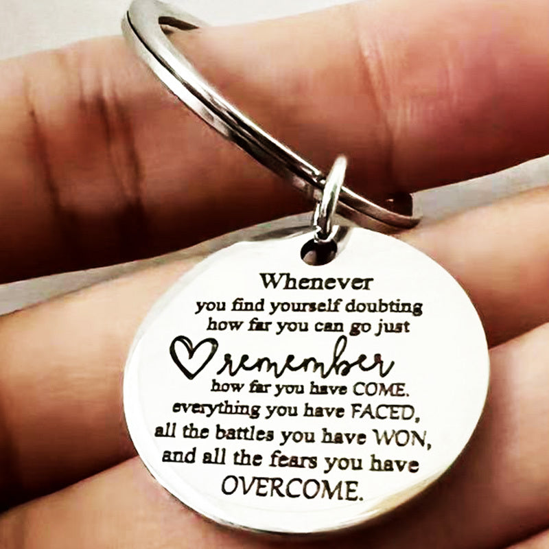 Whenever You Doubt Remember You Have Overcome Keychain claimedbygoddesigns