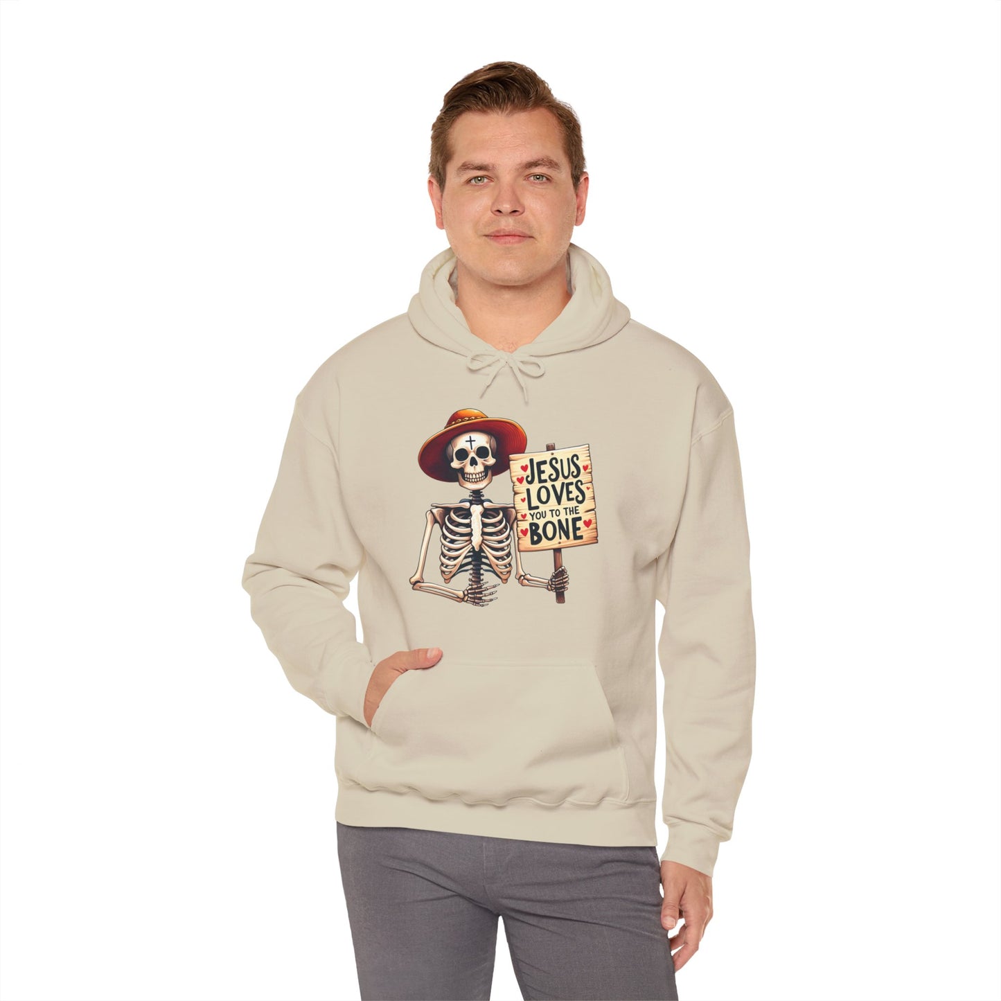 Jesus Loves You To The Bone (Halloween Themed) Unisex Christian Hooded Pullover Sweatshirt