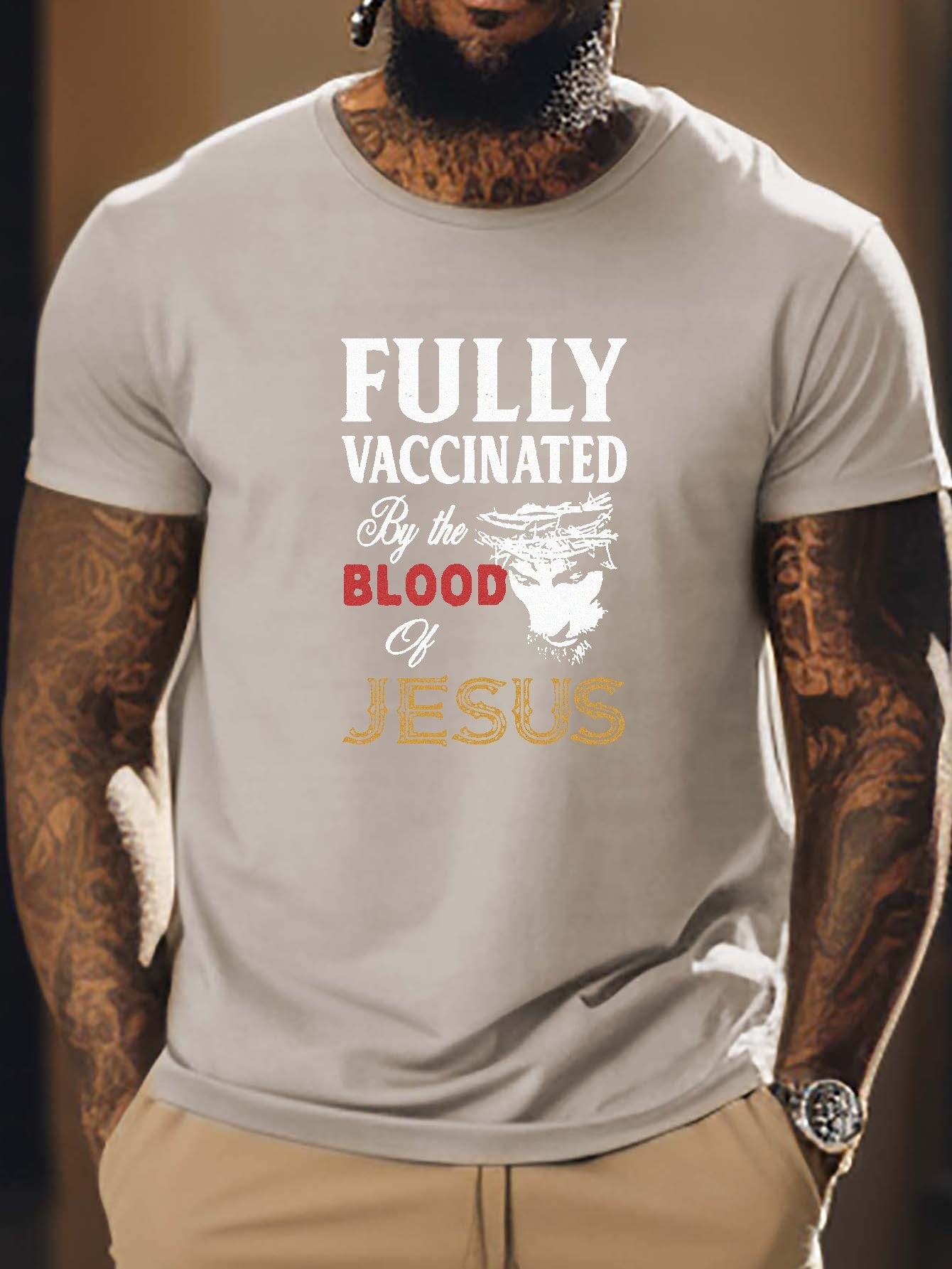 Fully Vaccinated By The Blood Of Jesus Men's Christian T-shirt claimedbygoddesigns