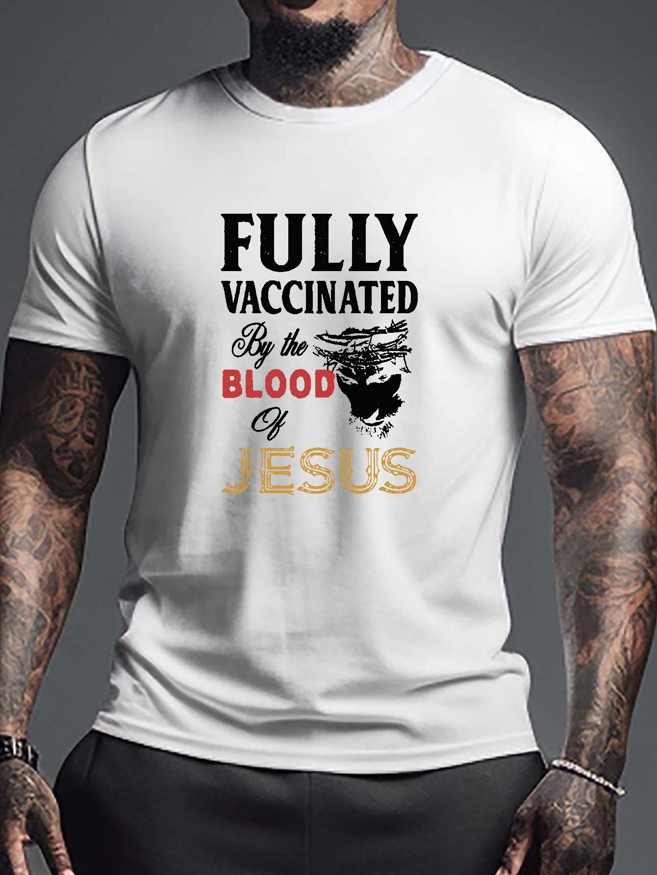 Fully Vaccinated By The Blood Of Jesus Men's Christian T-shirt claimedbygoddesigns