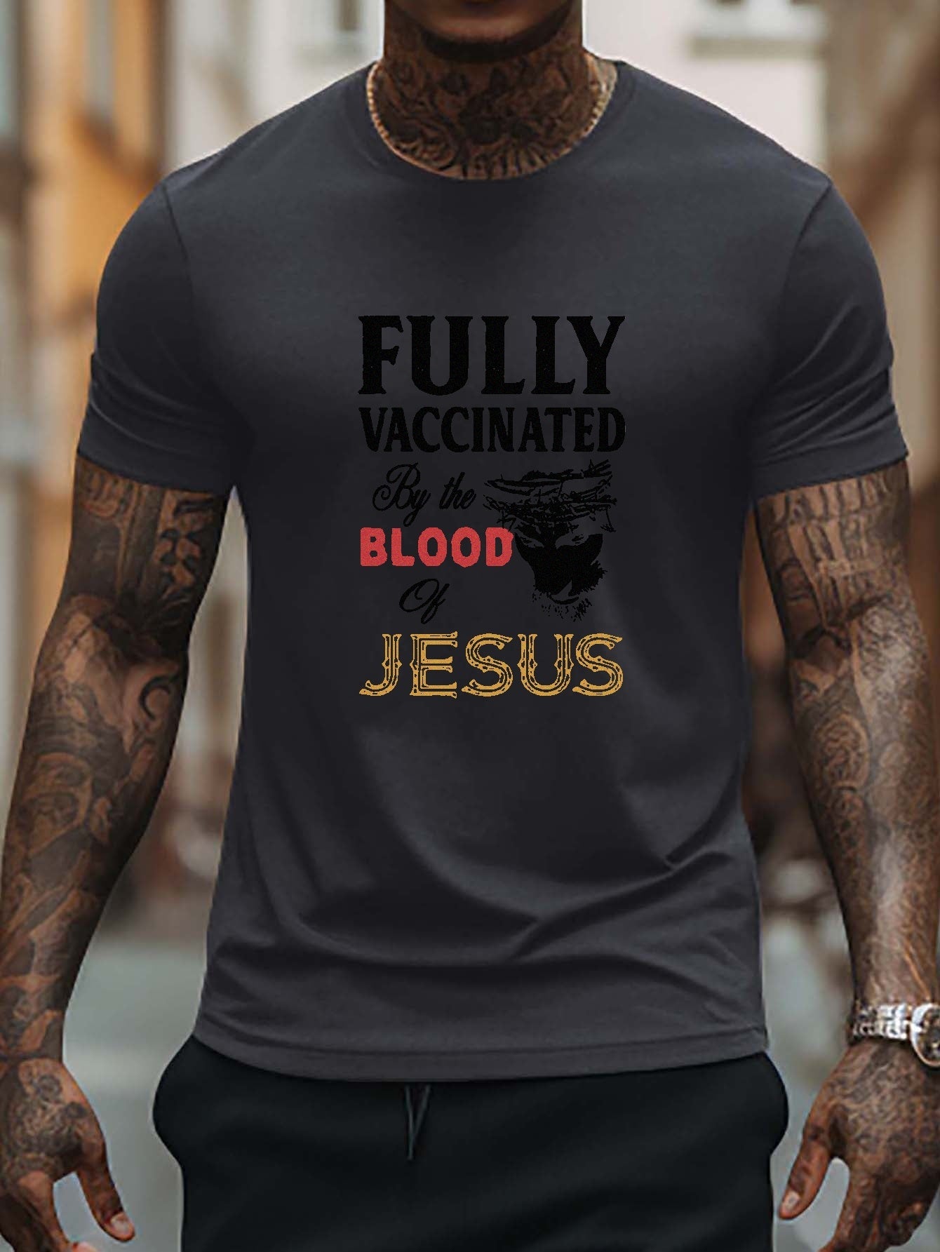 Fully Vaccinated By The Blood Of Jesus Men's Christian T-shirt claimedbygoddesigns