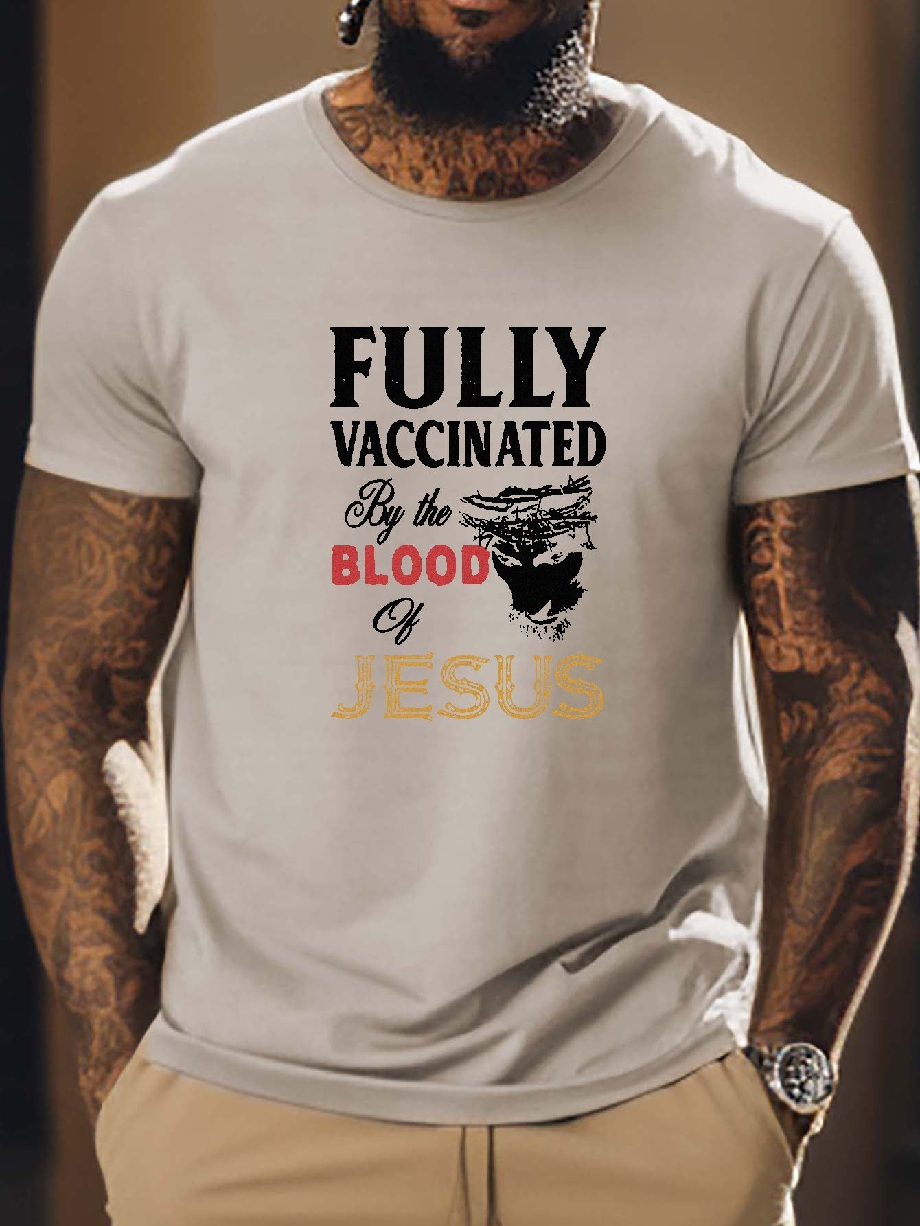 Fully Vaccinated By The Blood Of Jesus Men's Christian T-shirt claimedbygoddesigns