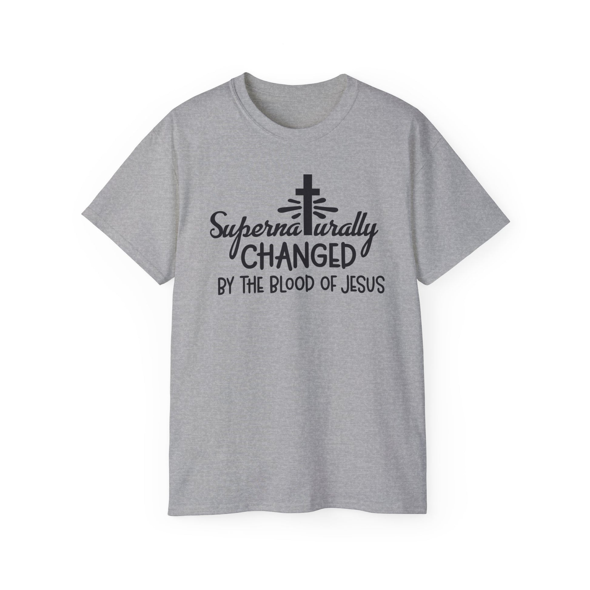 SUPERNATURALLY CHANGED BY THE BLOOD OF JESUS Unisex Christian Ultra Cotton Tee Printify
