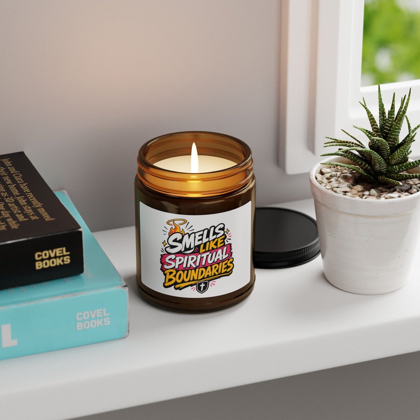 Candle — "Smells Like Spiritual Boundaries" Scented Soy Candle (Amber Jar)